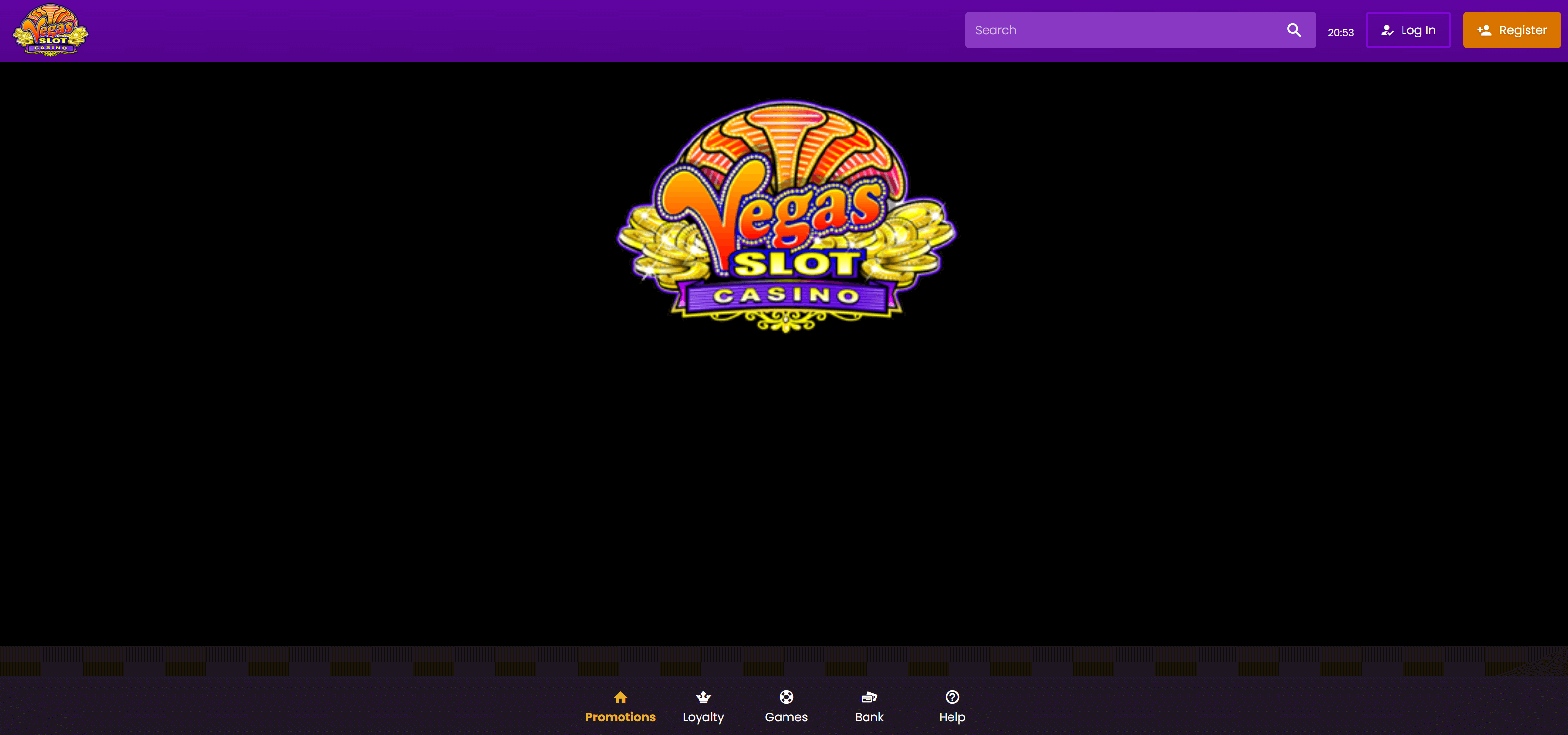 Vegas Slot Casino homepage in desktop view