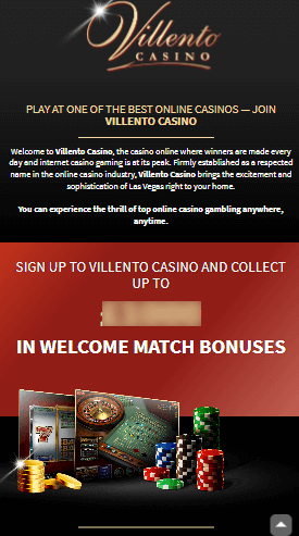 villento casino mobile screenshot taken on 8/23/2023