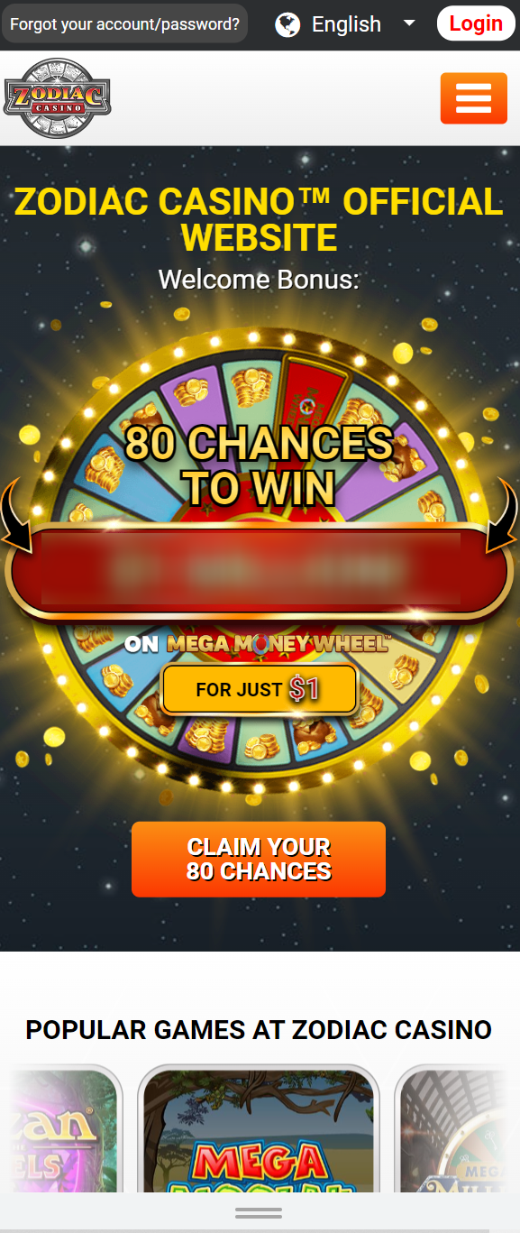 zodiac homepage mobile view